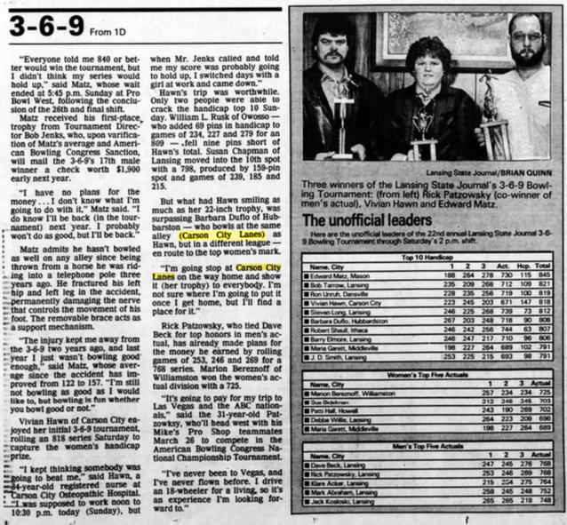 Carson City Lanes - Dec 1985 Article On Winners
